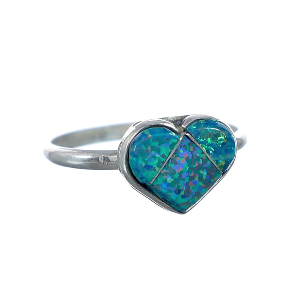 Native American Blue Opal Heart Sterling Silver Ring Size 7 NX11742